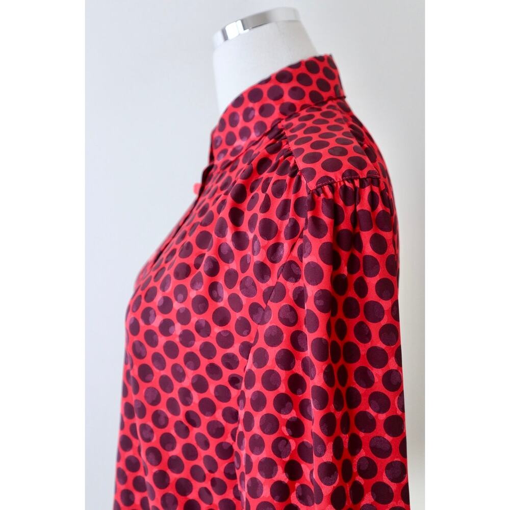 Vintage 1990s Louis Feraud Button Down Blouse Long Sleeve Collared Polka Dot Red - Picture 7 of 12